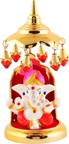 jagriti enterprise Marble Ganesh Ji Idol Statue for Car Dashboard with Umbrella DecorativeShowpiece Decorative Showpiece  -  15 cm