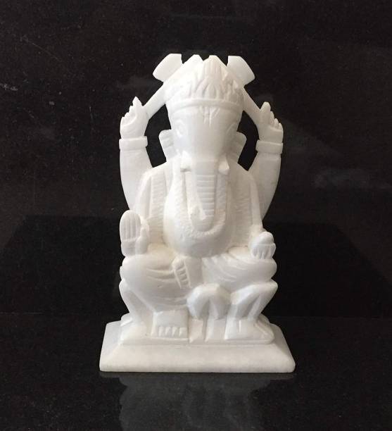 BUY N RELAX Ganesh ji Idol Premium Finish 10cm (Marble,White) Decorative Showpiece  -  12 cm