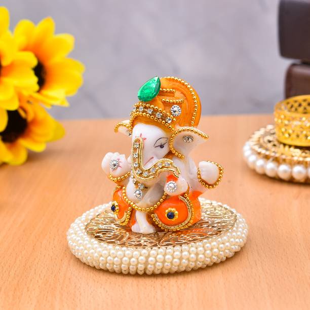 UniqueArt Lord Ganesha Idol Figurine Showpiece Hindu Polyresin Car Dashboard Decorative Showpiece  -  8.75 cm