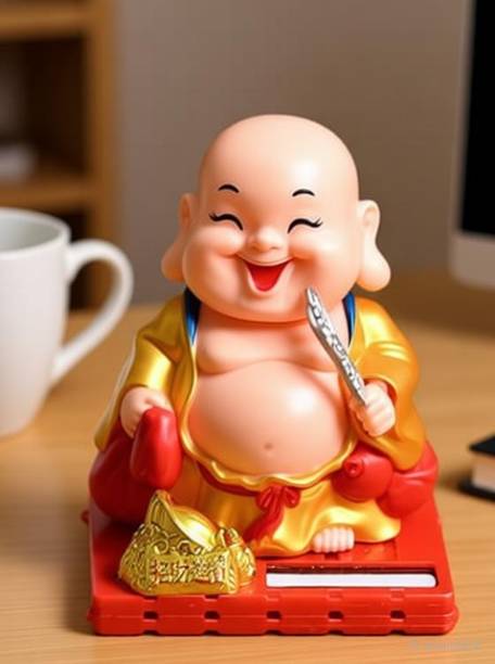 MECares Solar Laughing Buddha 9 cm Decorative Showpiece - 6 cm