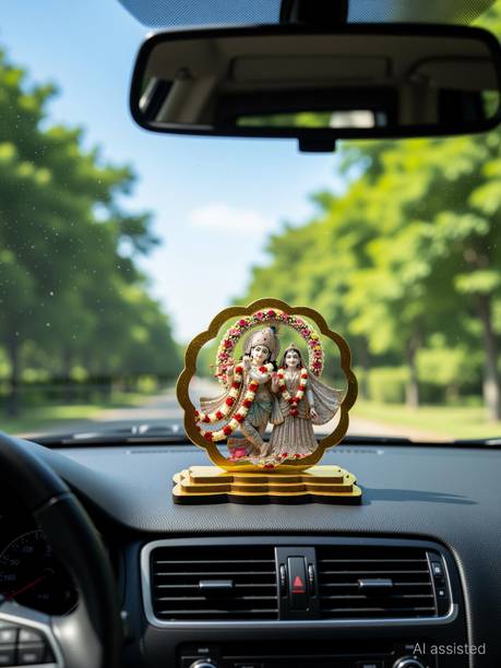 ar creative Radha Krishna Car Dashboard Idol for Car Home Office Wooden Decorative Statue Decorative Showpiece  -  9 cm