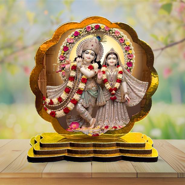 ar creative Radha Krishna Car Dashboard Idol for Car Home Office Wooden Decorative Statue Decorative Showpiece  -  9 cm