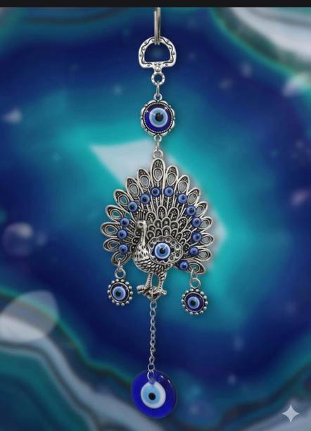 DAZZLEKIT DAZZLEKIT Peacock Evil Eye Wall Hanging Decor with Blue Glass Charm Decorative Showpiece  -  16 cm