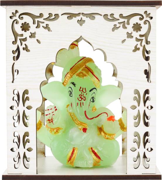 Jagriti Enterprises siddhivinayak marble idol with wooden mandir for car dashboard Engineered Wood Home Temple