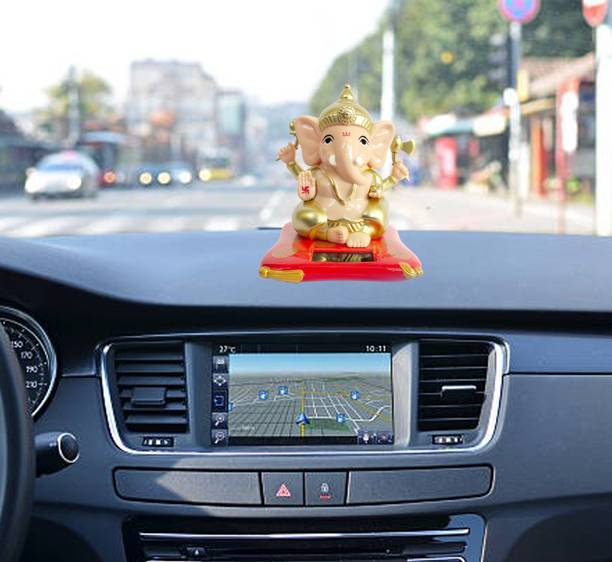 PRIMEFAIR Ganesh Idol Solar Powered Figurine for Car Dashboard, Hindu Ganesha God Statue Decorative Showpiece  -  10.1 cm