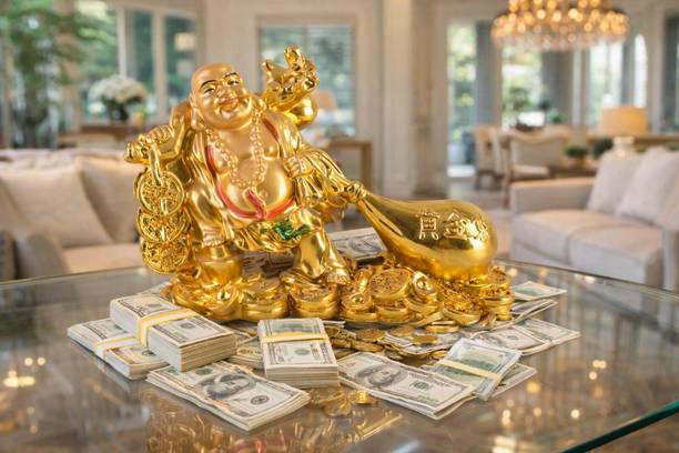GiftnGlory Vastu Feng Shui Potli Laughing Buddha Good Luck For Office Home Decorative Showpiece  -  10.16 cm
