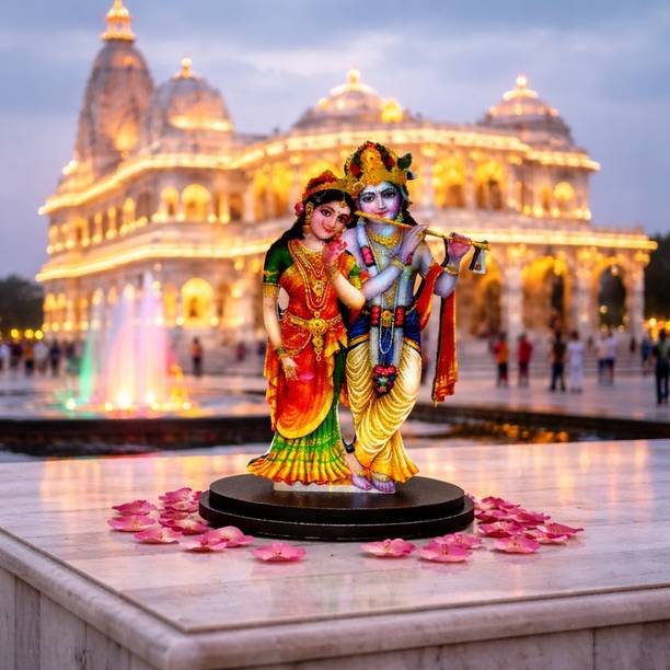 Adiguru Radha Krishna MDF Cutout Idol for Car Dashboard & Desk Decor डेकोरेटिव शोपीस  -  10 cm