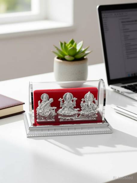 INTERNATIONAL GIFT Silver Plated Laxmi Ganesh Sarswati Acrylic Idol/Hindu God Ganpathi & Goddess Laxmi Pooja Mandir/Car Dashboard/Office Tabel Decorative Showpiece  -  10 cm