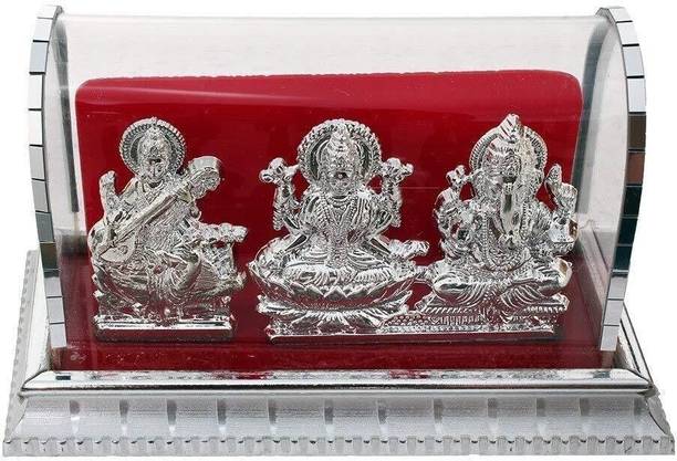INTERNATIONAL GIFT Silver Plated Laxmi Ganesh Sarswati Acrylic Idol/Hindu God Ganpathi & Goddess Laxmi Pooja Mandir/Car Dashboard/Office Tabel Decorative Showpiece  -  10 cm
