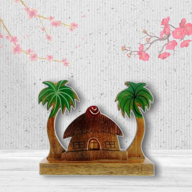 PRAVUJI Table Top Home Decor Wooden House Showpiece for Decorate Your Home. Decorative Showpiece - 11.43 cm
