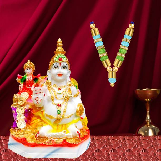 NOKTUS Kubera Lakshmi Idol / Lord Kubera and Lakshmi Statue for Wealth and Harmony Decorative Showpiece  -  10 cm