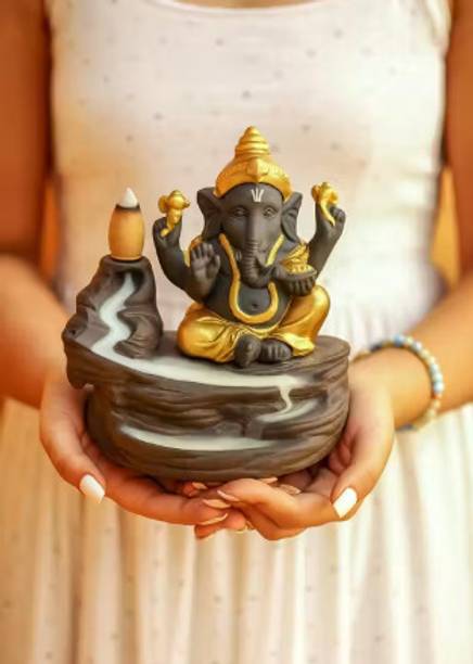 VRD Ganesh Smoke Fountain Incense Idol Ganesh Statue with 101 Cone Decorative Showpiece  -  9 cm