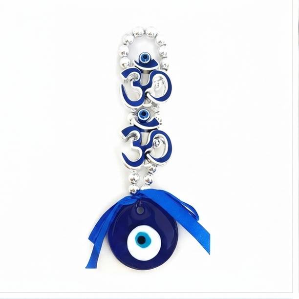 AirSoft Om Evil Eye Blue Nazar Hanging Charm for Car Mirror Home Decor Gift Item Decorative Showpiece  -  16 cm