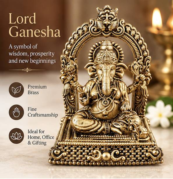 Nayi Naveli Lord Ganesha Premium Brass Idol for Home Temple | Ganpati Murti for Pooja Decorative Showpiece  -  6 cm