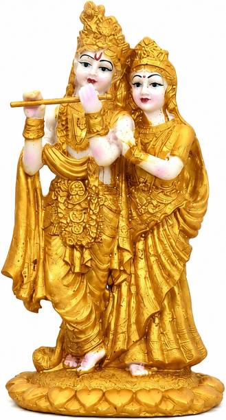 Shona Creation Golden Radha Krishna Idol for Home Decor & Puja Room | Decorative Murti Decorative Showpiece - 19 cm