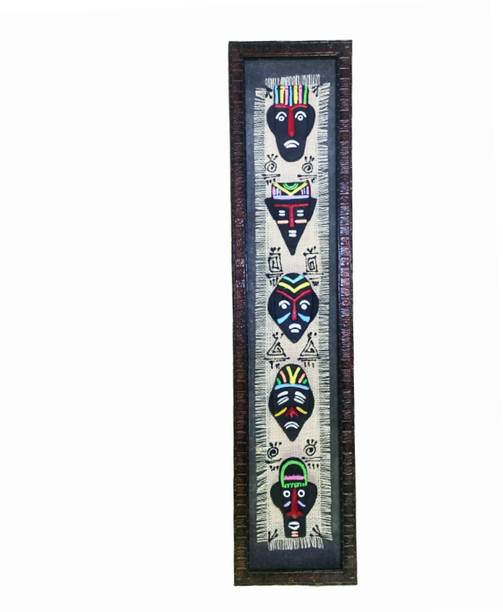 ArtWay Handicrafts Tribal Faces on a Wooden Panel - Terracotta Wall Hanging Decorative Showpiece - 57 cm