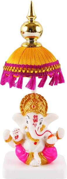 jagriti enterprise Marble Ganesh Ji Idol Statue for Car Dashboard with Umbrella DecorativeShowpiece Decorative Showpiece  -  17.5 cm