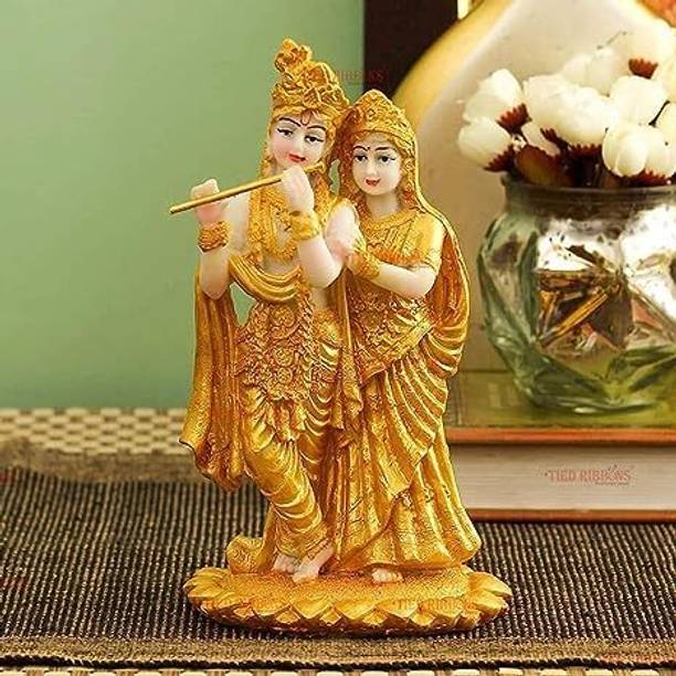 HANDICRAFTY Radha Krishna Murti for Home Decorative Showpiece - 10 cm (Resin, Gold) Decorative Showpiece - 10 cm