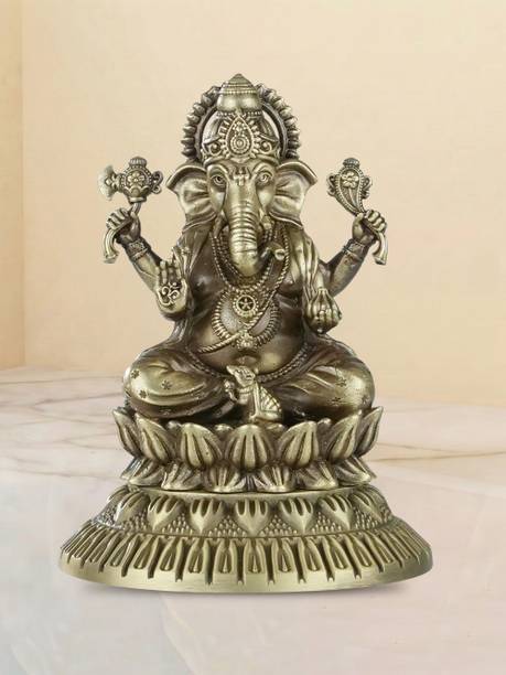 SHILPKALA 2.3 Inch Brass Ultra Fine Ganesh Idol for Home & Office, Pooja, Worship & Gift Decorative Showpiece  -  6 cm