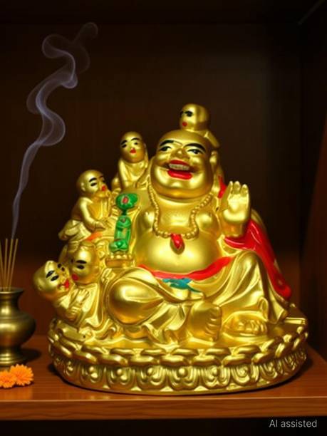 Ripe India Laughing Buddha with Children for Health, Wealth and Happiness Showpiece Decorative Showpiece - 7 cm