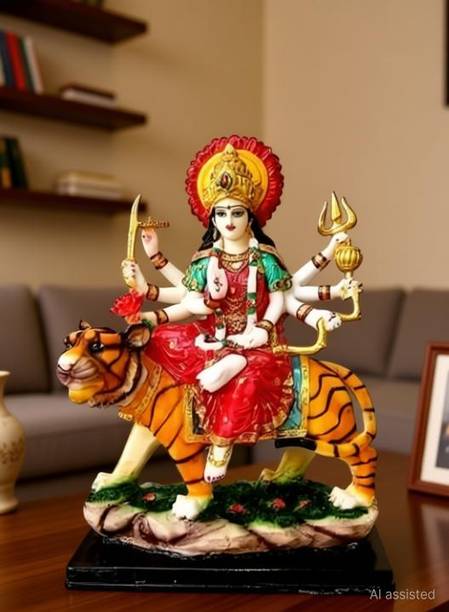 M Enterprises Goddess Durga Idol Sherawali Mata Murti Decorative Showpiece  -  18 cm