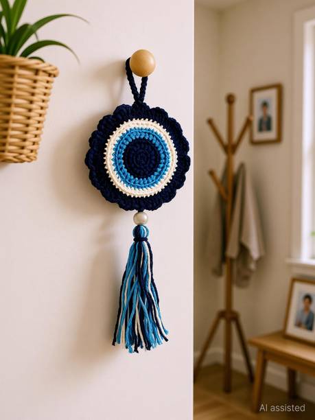 Clapjoy Clapjoy Crochet Evil Eye Hanging -Wall Hanging | Good Luck Charm Decorative Showpiece  -  15 cm