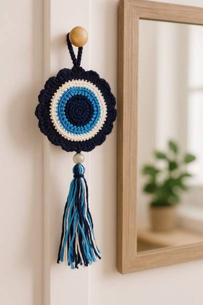 Clapjoy Clapjoy Crochet Evil Eye Hanging -Wall Hanging | Good Luck Charm Decorative Showpiece  -  15 cm