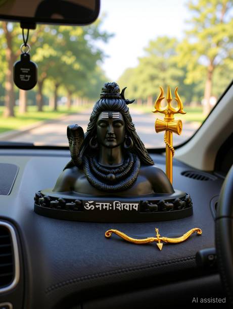 shyam lalla handicraft Mahadev Shiv Idol with Brass Trishul, Brass Dhanush and Teer for Car Home Temple Decorative Showpiece  -  9 cm