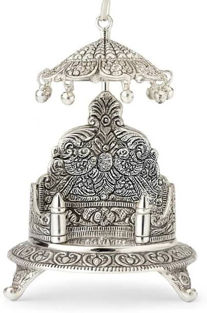 GOVIND ART Decorative German Silver Singhasan for Laddu Gopal Krishna Idol Pooja Decorative Showpiece  -  14 cm