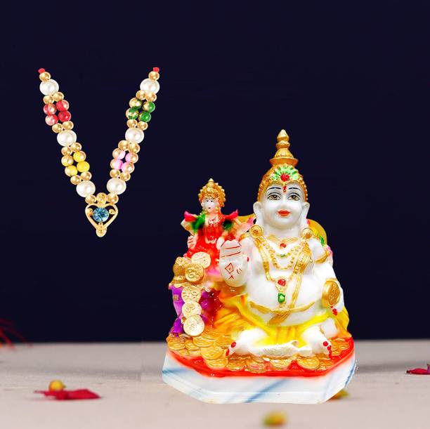 NOKTUS Kubera Lakshmi Idol / Lord Kubera and Lakshmi Statue for Wealth and Harmony Decorative Showpiece  -  10 cm