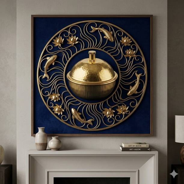 HOIVA Traditional Hand carved Brass Wall decor box- Decorative Showpiece  -  5 cm