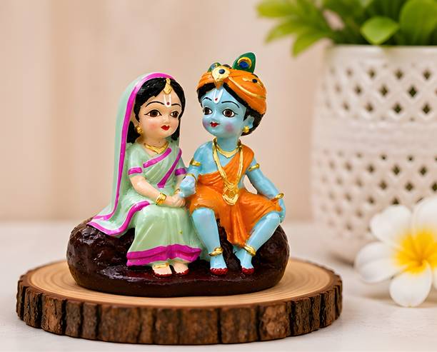KYARAVIBES Krishna Radha Love Couple Idol for Home, Office & Gift Decorative Showpiece - 11 cm
