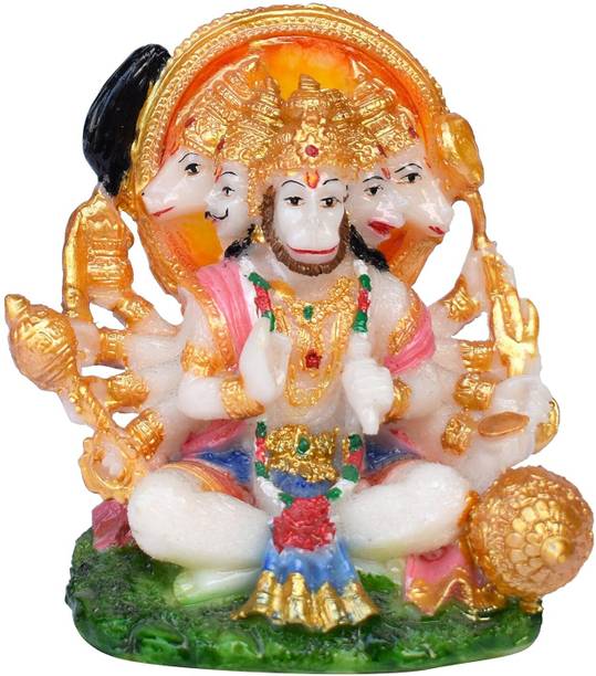 ERCOLE Marble Dust Panchmukhi Hanuman Idol For Puja Temple Home Festival (Multicolour) Decorative Showpiece  -  8.25 cm