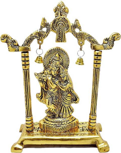 Dev Samagri Brass Standing Radhakrishna Idol with Ghanti Decorative Showpiece  -  19.3 cm