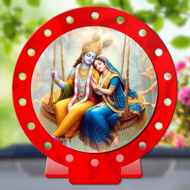 GiftsRange Radha Krishna Red Shining Car Dashboard Idol Decorative Showpiece  -  8 cm
