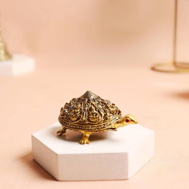 The Spiritual Living Brass Ashta Lakshmi Kachua – Tortoise Statue With Shri Yantra Back Shell | Vastu Decorative Showpiece  -  5 cm