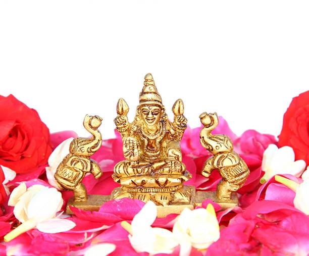 aalayam selveer Small Gajalakshmi Idol Brass | Gajalakshmi Idol with Elephant Brass Decorative Showpiece  -  5.5 cm