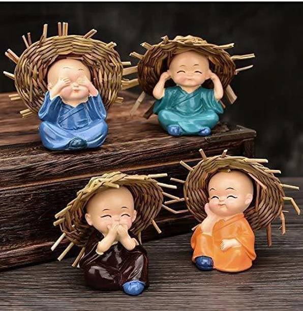 JP CRAFT Decor Baby Cap/Hat Monk Buddha Laughing Statue (Small, Multicolor ) - Set of 4 Decorative Showpiece  -  6.5 cm