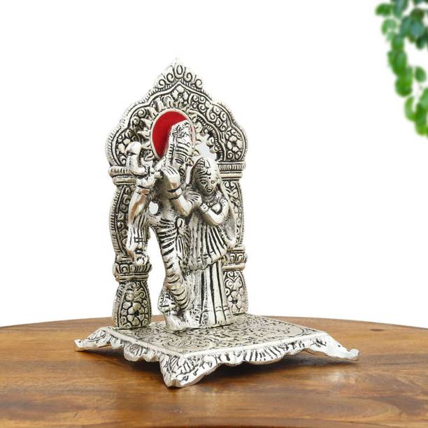 STARLIGHT Silver Plated Radha Krishna Idol on Chowki – Decorative & Auspicious Gift Decorative Showpiece  -  16.51 cm