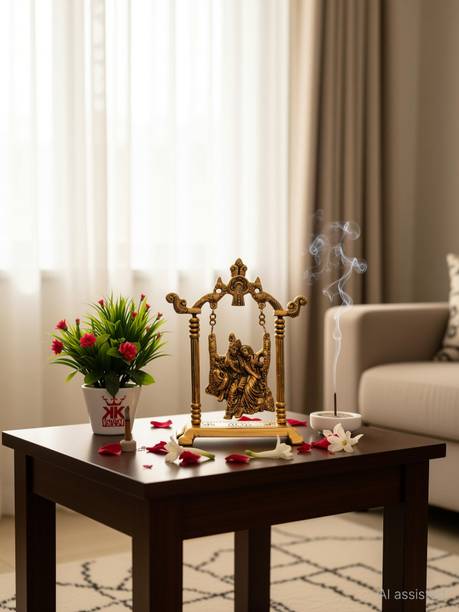 KridayKraft Radha Krishna on Swing jhula Metal Statue Gold Plated Decor Your Home,Office & Radha Krishna Murti,Showpiece Figurines,Religious idol Gift Article... Decorative Showpiece  -  20 cm