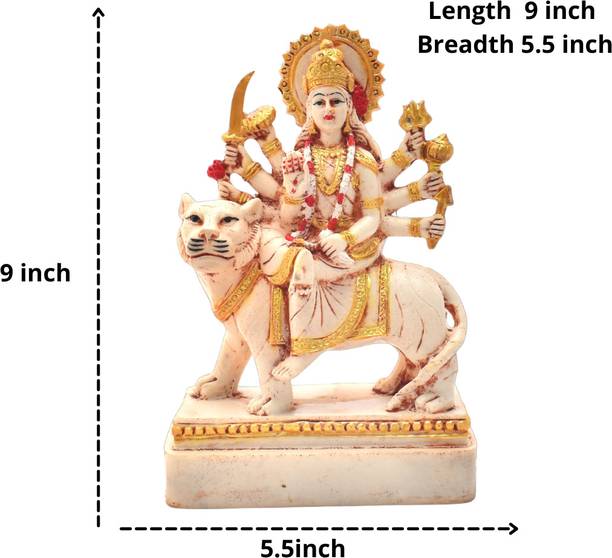 AccessoZone Premium Sherawali Maa Durga Marble Look Decorative Idol with Lion 9 Inch Decorative Showpiece  -  18 cm