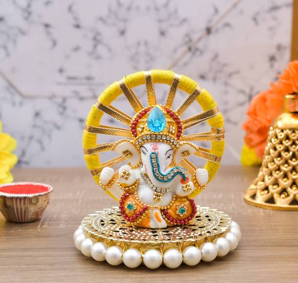 UniqueArt Lord Ganesha Idol Figurine Showpiece Sculpture Hindu Polyresin Car Dashboard Decorative Showpiece  -  9 cm