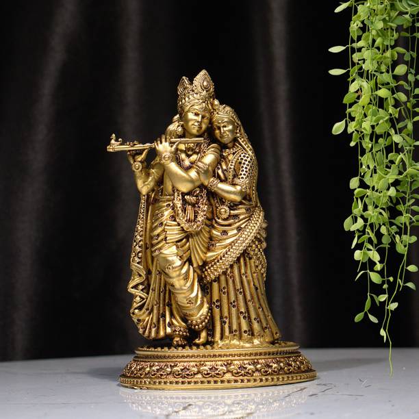 Antiqar Brass Designer Radhakrishna Idol | Spiritual Idol for Temple & Home Decor Decorative Showpiece  -  14 cm