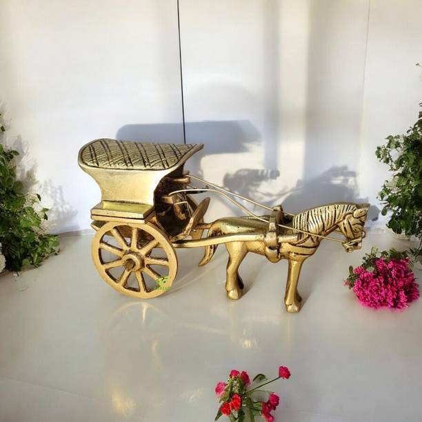 aakrati Brass Horse Cart Showpiece | Vintage Decorative Accent for Living Room Decorative Showpiece  -  7 cm