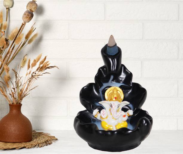 BECKON VENTURE Handicrafted Smoke Ganesha Water Fountain Backflow incense burner with 10 Smoke Backflow Incense Cone in Incense Sticks for home|Lord Ganesha Idols for home decor| Ganesha Statue|Ganesha idol for car dashboard, gifts, home & Showpiece & Figurnies|Showpiece gift sets|Ganesh Murti (Multicolor) Decorative Showpiece  -  11 cm