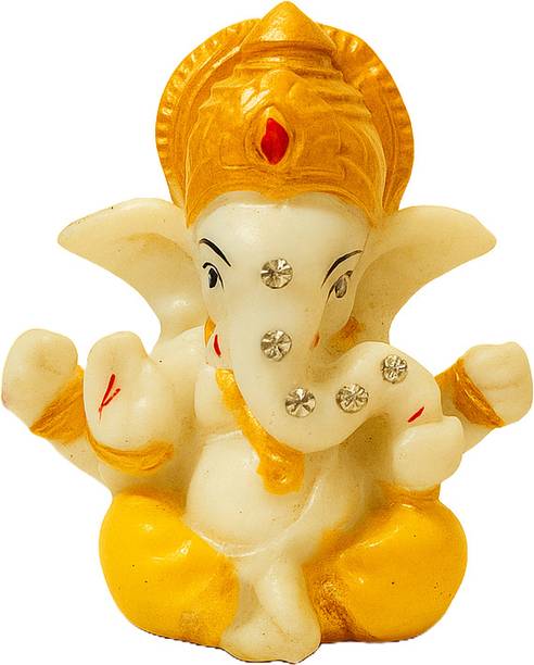 Meedoz Shree Ganesh Idol – Premium Marble Finish Murti with Stone Embellishments Decorative Showpiece  -  10 cm