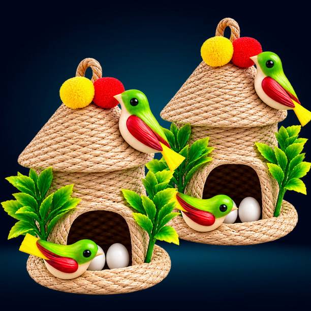 Hareshwar Collections Bird House Showpiece for Home Garden Decoration Pack of 2 Decorative Showpiece  -  20 cm