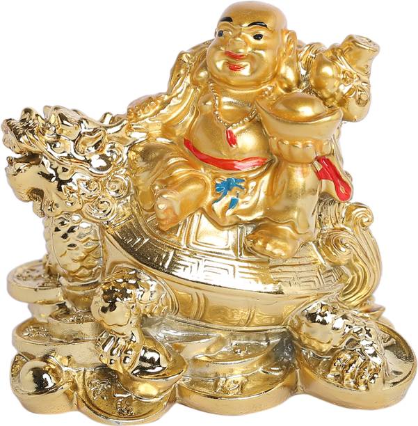 Jagriti Enterprises laughing buddha idol with gold plate finish for home décor gift Decorative Showpiece  -  7.5 cm