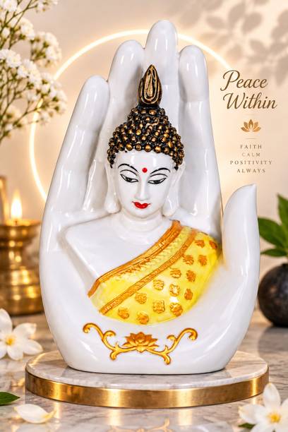 Ribhava Palm Buddha Statue | Handcrafted Marble Buddha Showpiece for Home & Office Decorative Showpiece  -  7 cm