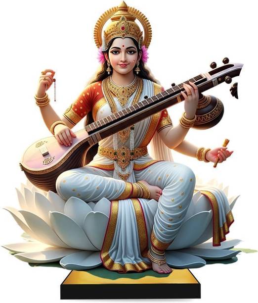 Klaybox Saraswathi Devi 2D Miniature Acrylic 5 Inch Statue for Home Temple Office & Desk Decorative Showpiece  -  12 cm